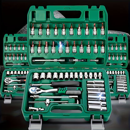46pcs 1/4" Drive Socket Ratchet Wrench Set With Storage Case, With Reversible Ratchet, Includes Metric Socket Set And Extension For Automotive Repair And Home Maintenance