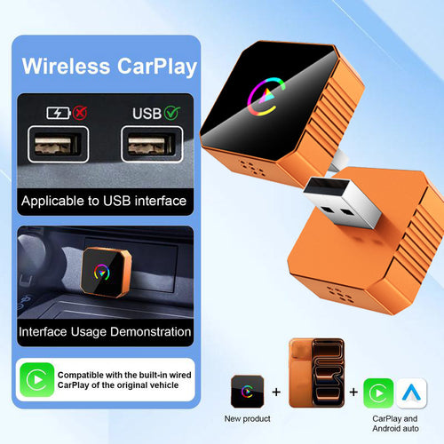 Wireless Carplay for Vehicles Hands-Free Smartphone Connectivity USB Port Compact Design Seamless Connection Compatible with Vehicles Equipped with Wired Carplay And Wired Android Auto Protocols, Without Battery