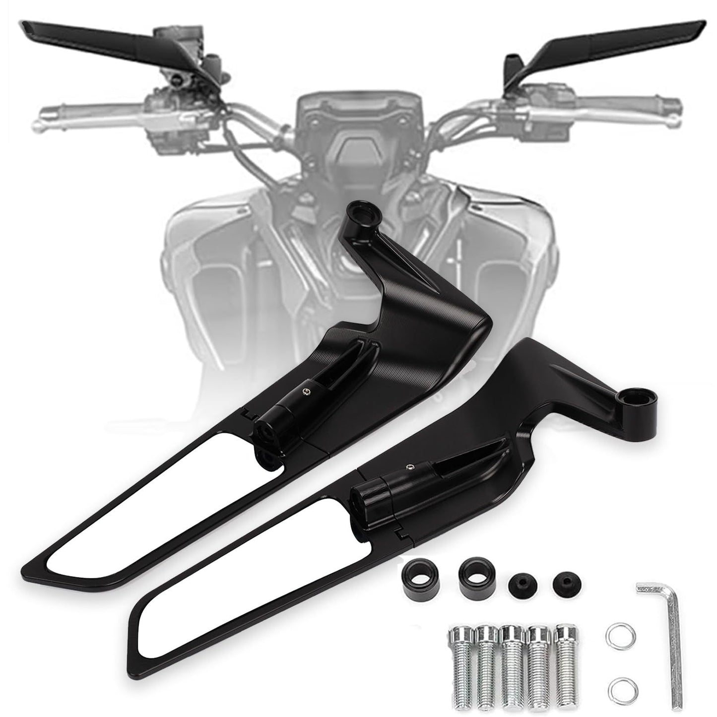 Adjustable Rotating Rearview Mirrors for Motorcycles, Stealth Wind Wing Side Mirrors Compatible with Z400, Z650, Z900, 1290 Super Duke R, Evo, And ABS 390 Duke Street Bikes