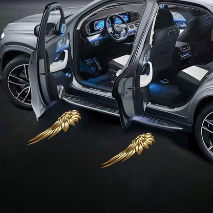 4pcs Yellow Angel Wings Car Door Welcome LED Projector - Vivid LED Lights for Cars, Bicycles, Etc., Battery Powered, Easy to Install, Car Decorative Lights | Decorative Angel Wings Head Door Sign Light, Without Battery