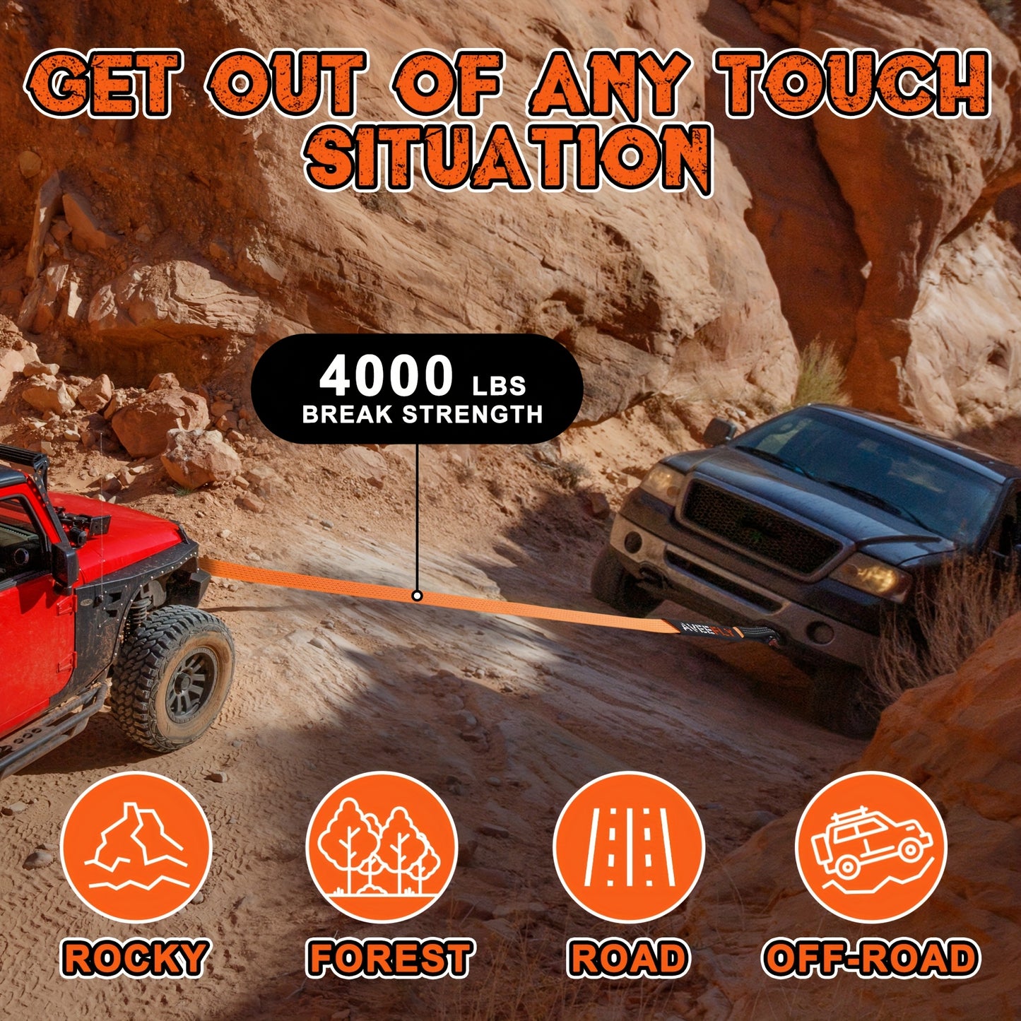 Heavy Duty Recovery Tow Strap, 4000/6000LBS Break Strength (3"x30'/2"x20'), Emergency Recovery Strap Tow Rope for Truck for JEEP ATV UTV Offroad 4x4 Use & More, Towing Strap with 2pcs D Ring Shackles, Reflective Safety Flag, Storage Bag