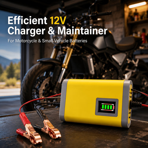 12V Intelligent Car Battery Charger - Intelligent Trickle Maintainer And Desulfurizer - Advanced Temperature Compensation Motorcycle Battery Charger for All 2Ah-100Ah Batteries, Car, Truck, Lawn Mower Battery Charger