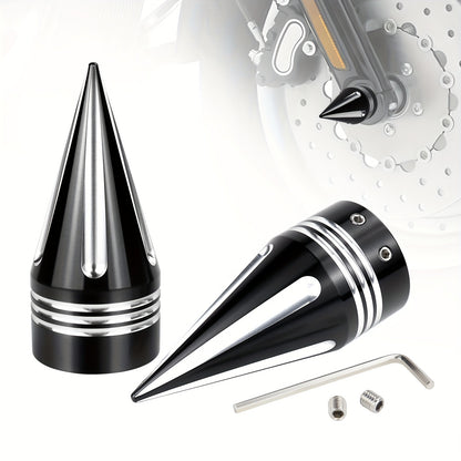 A Pair Of Motorcycle Front Axle Bolt Nut Covers Caps 3. 6" CNC Spike Axle Nut Covers Caps, Fits for Harley Touring, Fits for Street Glide, Fits for Road King, Fits for Electra Glide, Fits for Tri Glide 2008-later