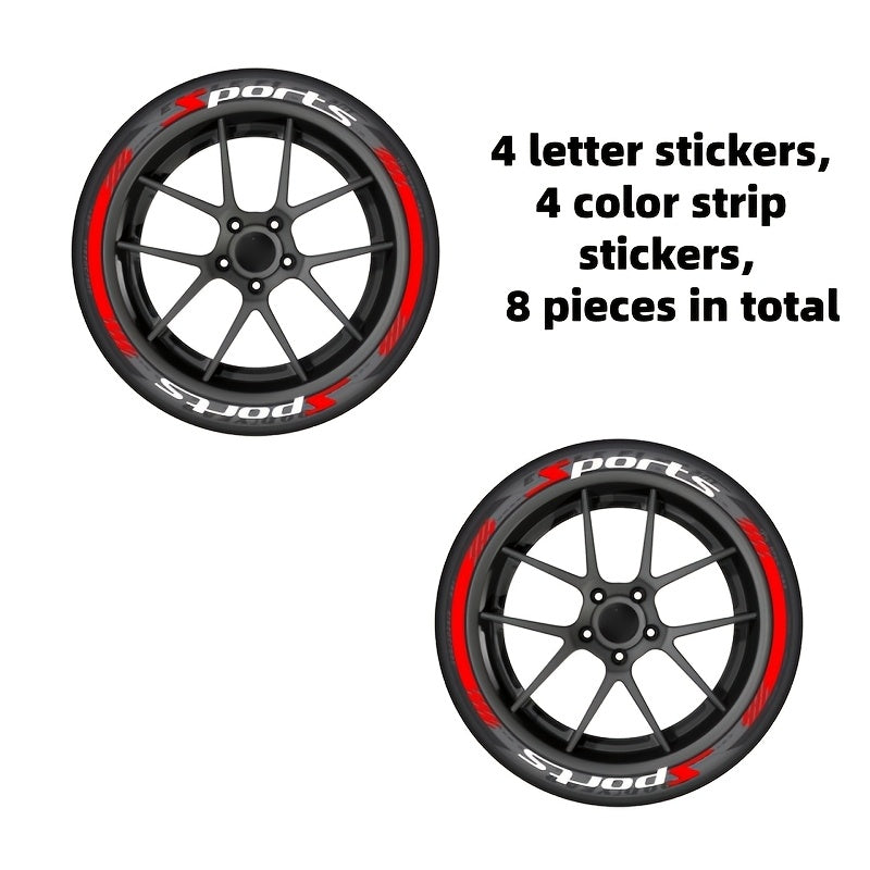 Pack of 8, Sport 1pc Quick Paste, Stickers, for Car/ Motorcycle Tire Stickers, PVC Material, Car Racing Performance Tire Letter Stickers, Car Modification Decoration, Cool Fashion Decals