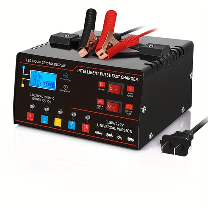 New Styles 12V 24V for smart Universal Battery Charger, LCD Screen, Pulse Repair Function, And Temperature Regulation Designed for Smart Trickle Charging Maintenance of Car, Truck, Harvester, Lawn Mower, Boat, And Motorcycle, Lead Acid Batteries