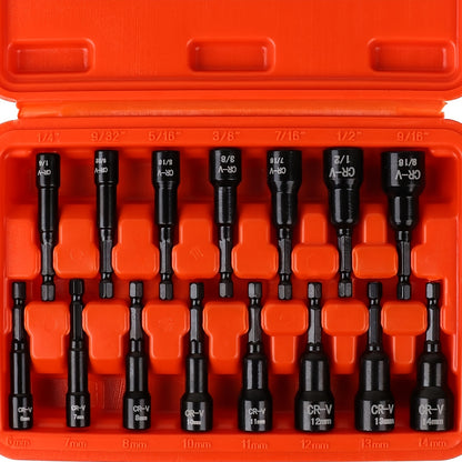 [Magnetic Nut Driver Set] 1/4" Hex Shank | Magnetic Nut Driver Set | 15pcs | Impact Nut Driver Set | SAE (1/4" to 9/16") And Metric (6-14Mm) | Chrome Vanadium Steel