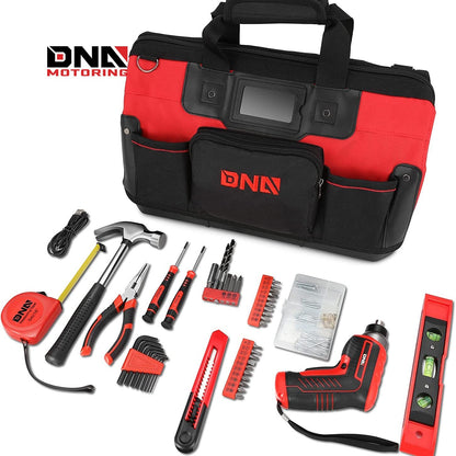 44-Piece Tool Set - Cordless Screwdriver and Household Tool Kit with Canvas Storage Bag for DIY Home Repairing, Gift for Women Girls Ladies