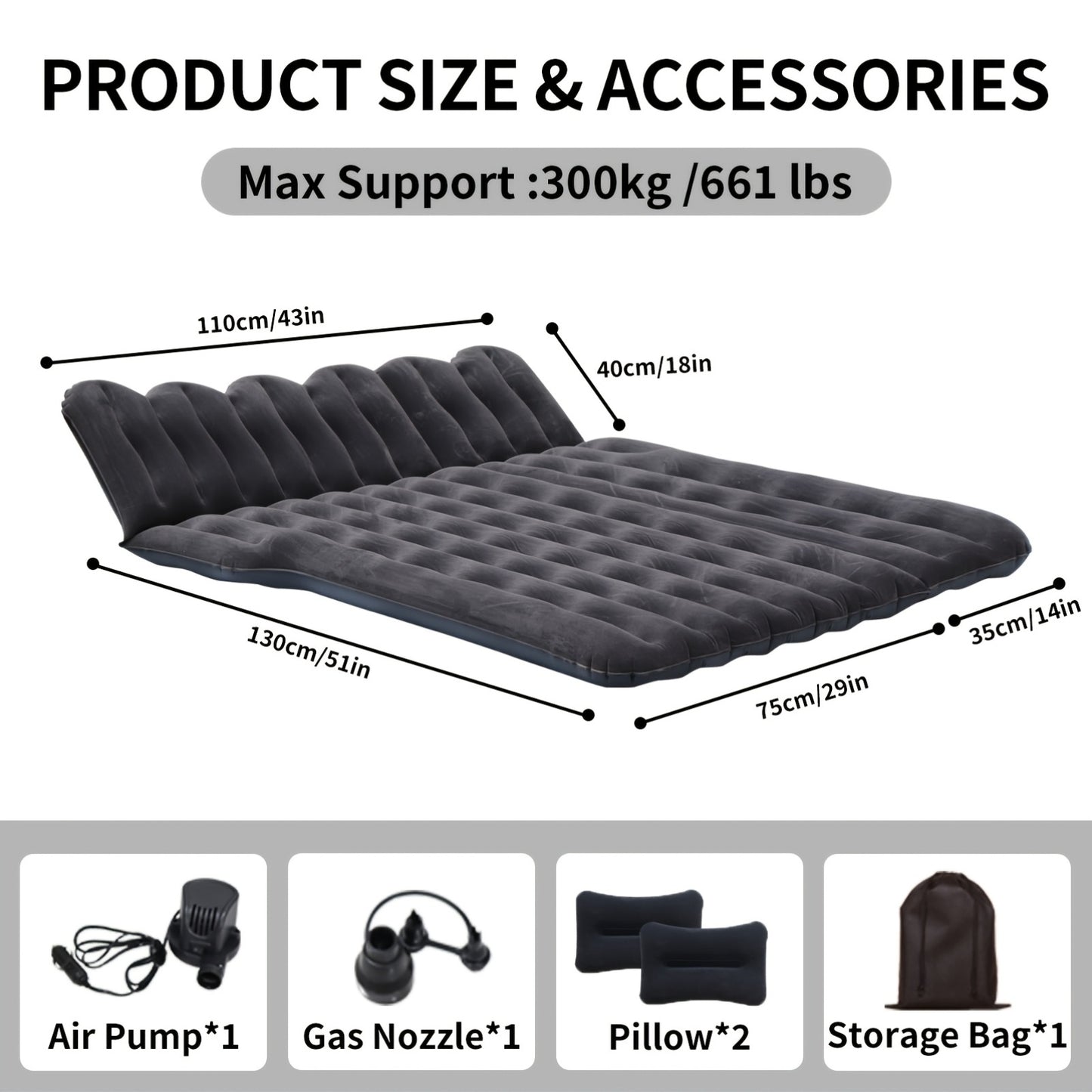 SUV Air Mattress: Inflatable Car Air Mattress for Camping, Flocking Car Bed with Air Pump And 2 Pillows, Portable Sleeping Pad Mattress for Home Car Travel Camping Black