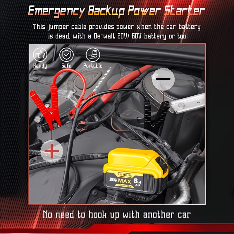 0.98Ft//6.56Ft Car Jump Starter Cable with Adapter, Suitable for Dewalt 18V/20V DCB Battery Starter, Portable Car Battery Pack, ABS Material, Battery Not Included
