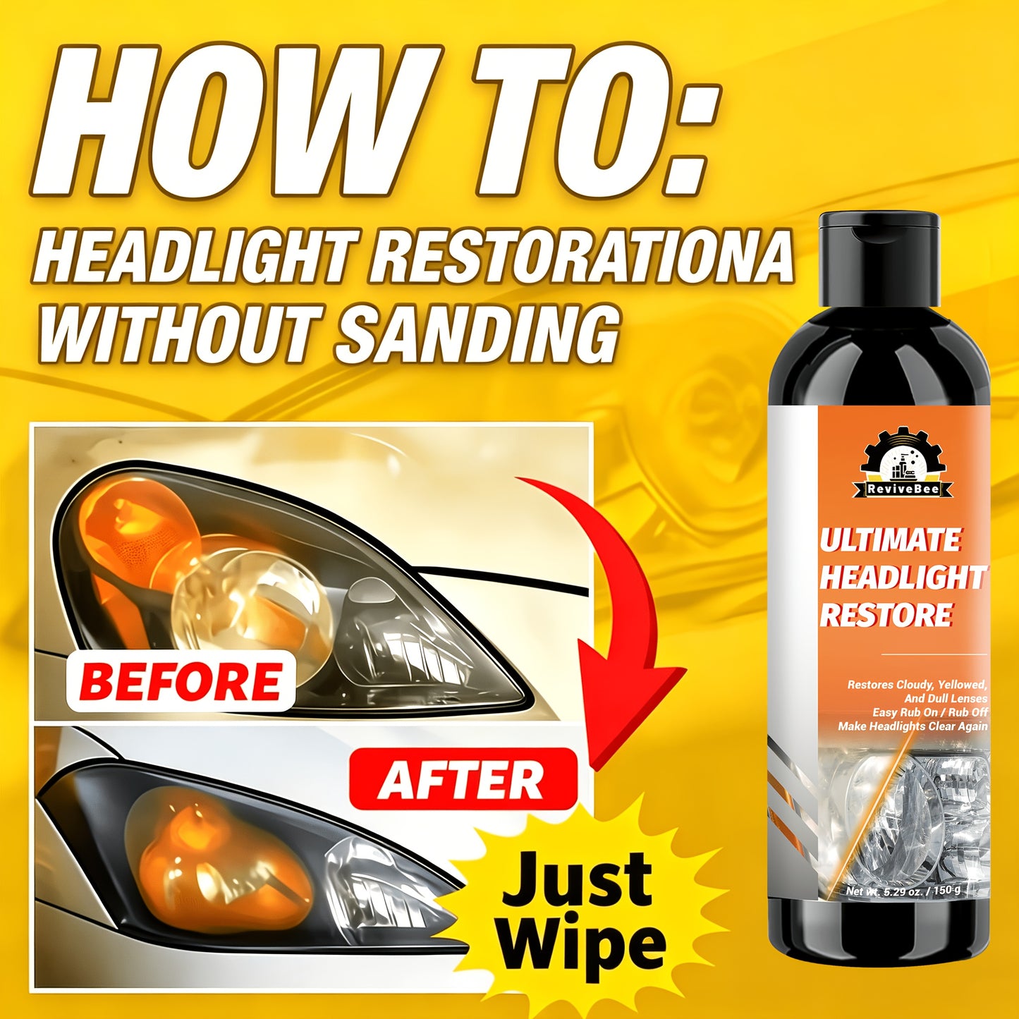 Automotive Headlight Repair Kit - Quick Refurbishment Solution, No Polishing Required, Instantly Clear Cloudy Lenses, Enhances Visibility & Brightness, Easy-to-Use Restoration and Care Kit for Car Headlight Maintenance, Headlight Cleaner