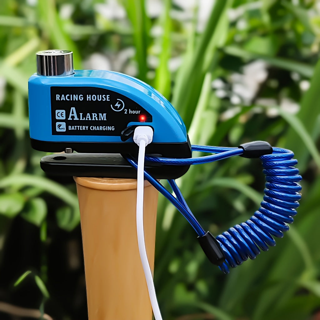 Motorbike Security Lock with a Disc Brake Mechanism, Featuring a 120Db Alarm System, a 500Mah Rechargeable Battery, And Includes a USB Charging Cable And Reminder Rope