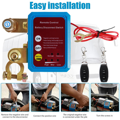 Remote Battery Disconnect Switch 12V /24 V 240A Battery Kill Switch for Auto RV ATV, Power Cutoff Switch, Remotecontrolled Switch, Easy Installation, Reliable Construction, Highcurrent Handling, Power Disconnect, Auto Enthusiasts, Rv Owners