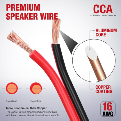 [CCA Electrical Cable] 1pc/2pcs Copper Clad Aluminum Wire Red Black CCA Electrical Cable 2 Conductor Parallel DC Flexible Extension Cords for Car Audio Radio Speaker Amplifier