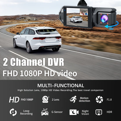 1080P HD Front And Rear Dual-Camera Dash Cam, Equipped with a 2-Inch IPS Screen, 170° Front Wide Angle And 140° Rear Wide Angle, ADAS Driving Assistance, G-Sensor, Loop Recording, Night Vision, 24-Hour Parking Mode - SD Card Not Included