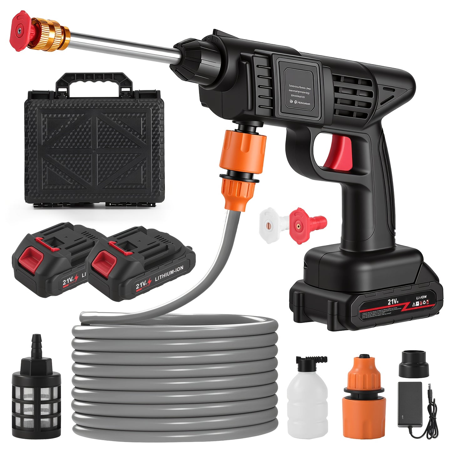 LOVEWE 300 Watt Cordless High Pressure Electric Car Wash - Equipped with 6-in-1 Nozzle, 1.3GPM Handheld Car Wash Gun, for Car Wash/Home/Floor/Garden Cleaning, Includes1/2 X 15000mAh Batteries, 60 Minutes Battery Life, for Independence Day