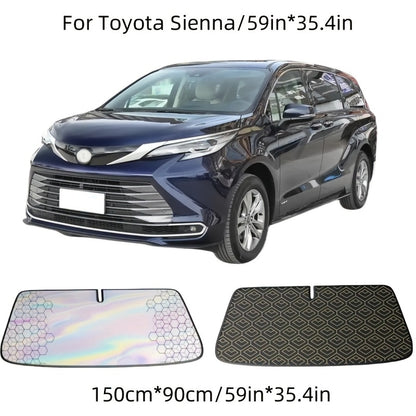 Upgraded Laser Insulation Car Sunshade Thickened 5-Layer Front Windshield Heat Blocker with Diamond Pattern, Fits All Vehicles, Golden/Black Design for Stylish Sun Protection, Vehicle Heat Shield | Stylish Car Accessory | Premium Quality Material