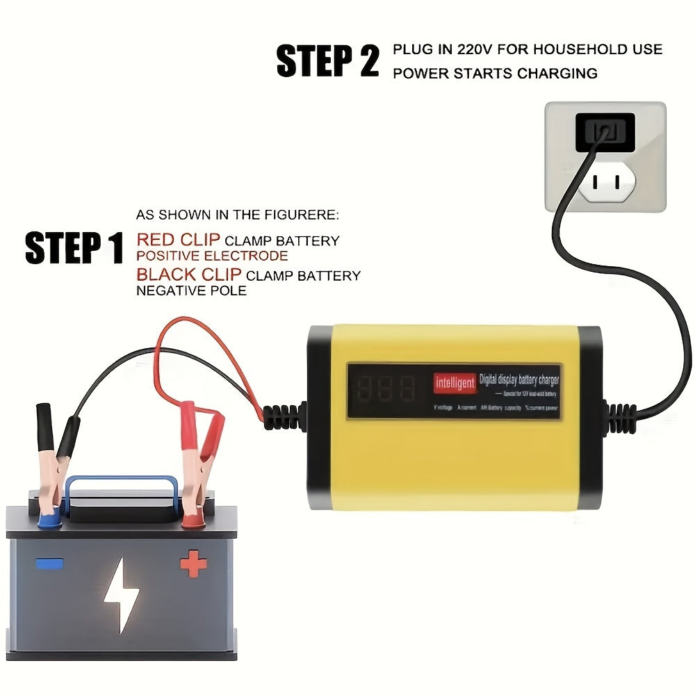 12V Intelligent Car Battery Charger - Intelligent Trickle Maintainer And Desulfurizer - Advanced Temperature Compensation Motorcycle Battery Charger for All 2Ah-100Ah Batteries, Car, Truck, Lawn Mower Battery Charger