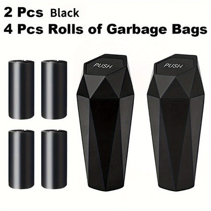 6pcs Car Storage, Creative Mini Diamond Car Trash Can, 2 Trash Cans, 4 Rolls of Trash Bags (60 Trash Bags), Stylish, Easy to Operate, One-Button Operation, Make Your Car Cleaner And Tidier, Suitable for Most Cars, Trucks And Suvs