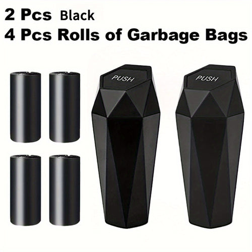 6pcs Car Storage, Creative Mini Diamond Car Trash Can, 2 Trash Cans, 4 Rolls of Trash Bags (60 Trash Bags), Stylish, Easy to Operate, One-Button Operation, Make Your Car Cleaner And Tidier, Suitable for Most Cars, Trucks And Suvs