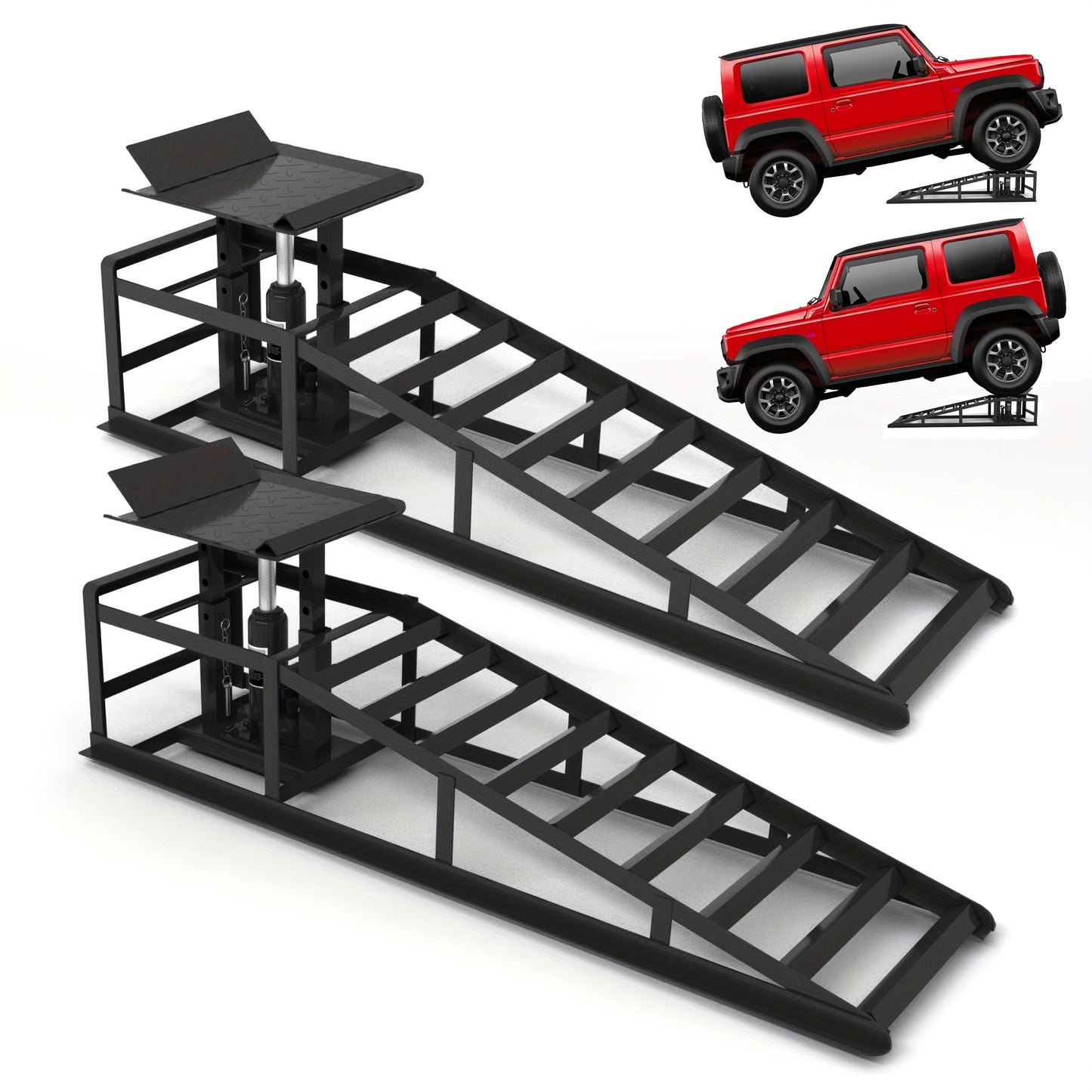 2 Pack Hydraulic Car Ramps, 11050LBS 5T Car Ramp High Lift 9"-14.2", Heavy-duty Iron-made Vehicle Lift Ramp, Automotive Truck Service Ramps For Oil Changes Support Jack For Maintenance