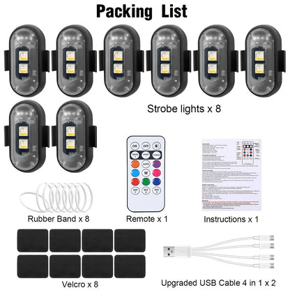 4/6 Pack Car Lights with Remote Control, Strobe Light 8 Colors USB Charging IP65 Waterproof Anti-Collision Warning Light for Car Interior Truck Motorcycle Drone Aircraft Bicycle