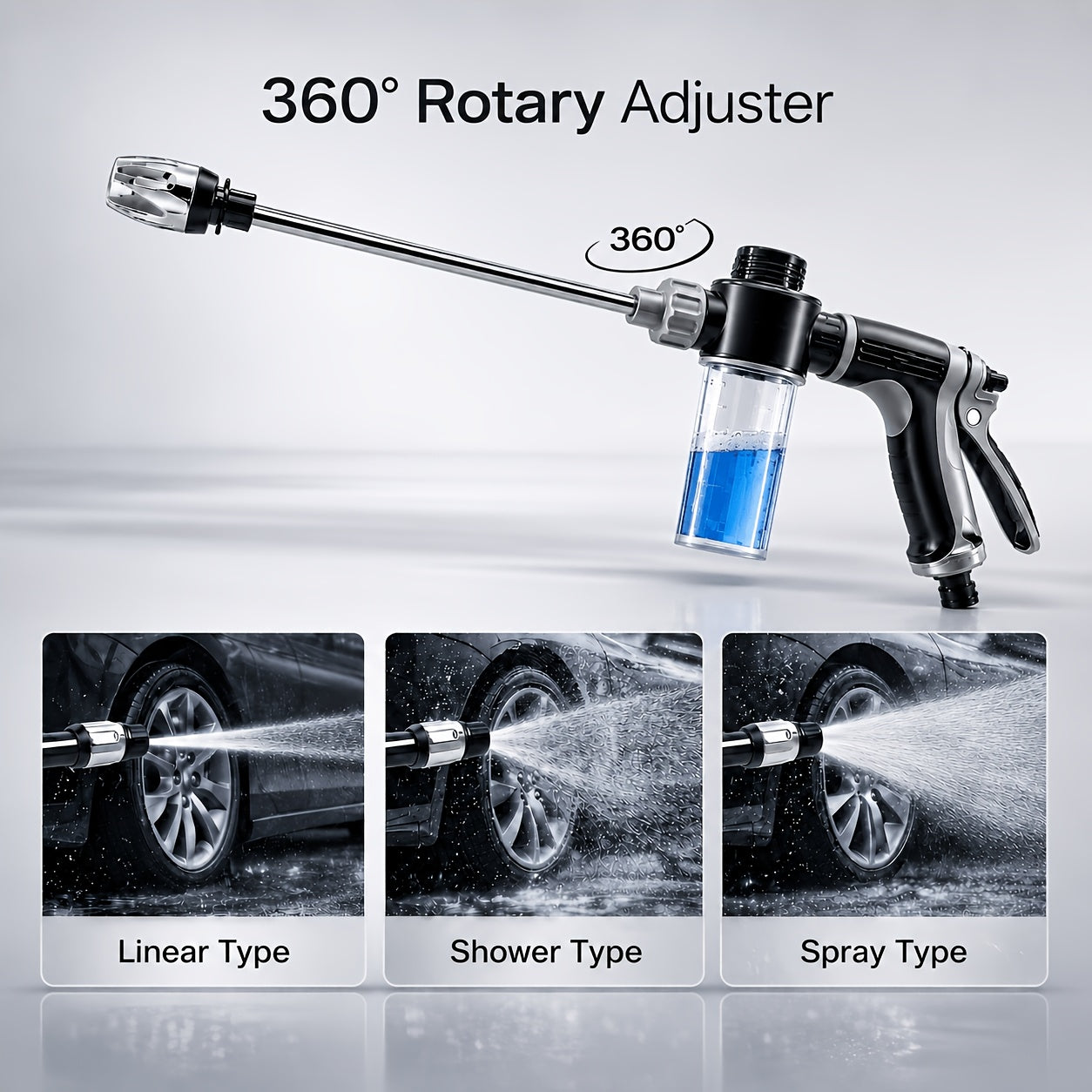 Final English Title:3pcs Long Spray Gun Set with Foam Bottle & Car Wash Towel, Multi-Function Adjustable Nozzle, Detachable Foam Bottle, Easy to Connect for Car Washing, Yard Cleaning & Garden Watering