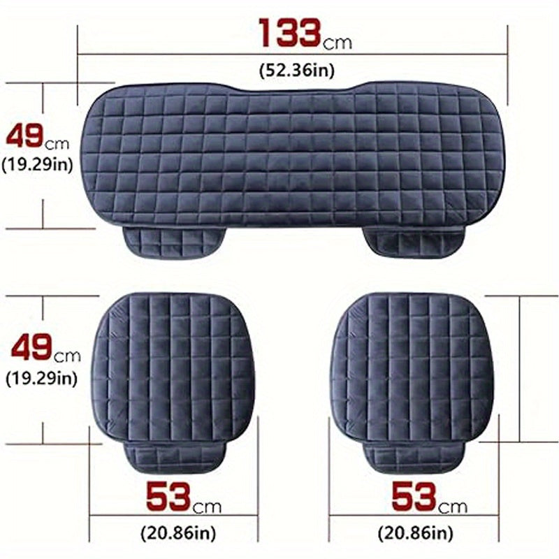 Four Seasons Plush Plaid Thick Warm Pad Car Seat Protector Seat Cover Universal Oval Car Seat Cushion, Soft and Breathable, Non-slip, Lightweight and Portable, Hand Washable Car Seat Protector Interior Accessories, Black 2 Front Seats and 1 Back Seat