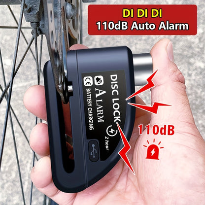 Motorbike Security Lock with Disc Brake Alarm System, 110Db Sound, 500Mah Rechargeable Battery, Includes USB Charging Cable And Reminder Rope