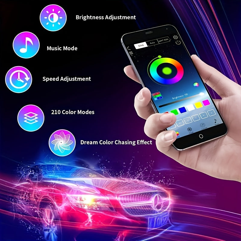 2025 New Vision RGB LED Car Bottom Light Strip, Off-Road RZR SUV ATV UTV High-Brightness Neon Kit, with Voice Control Function Music Mode And Remote Control, Hardwired 12V, Wireless Remote Control, Battery-Free