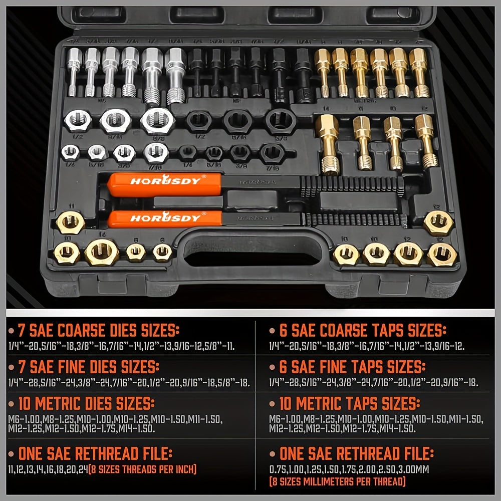 HORUSDY 48pcs Thread Chaser Set for UNF, UNC, And Metric Threads, Rethreading And Repair Kit