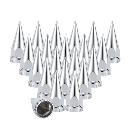 (60pcs 40pcs) 33mm X 4 3/4" Chromed Spike Lug Nuts Covers Screw On, ABS Chrome Caps Pointed Screw On Lug Nut Cover for Semi Trucks