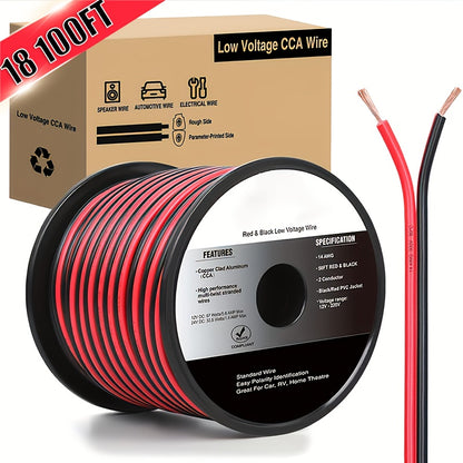 [CCA Electrical Cable] 1pc/2pcs Copper Clad Aluminum Wire Red Black CCA Electrical Cable 2 Conductor Parallel DC Flexible Extension Cords for Car Audio Radio Speaker Amplifier