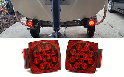 12V LED Trailer Lights, Red White 2 Square Trailer Lights & 6 Connectors Stop Tail Turn Signal Tail Lights, Utility Trailer Lights For Under 80 Inch Boat Trailer Truck Marine Camper RV