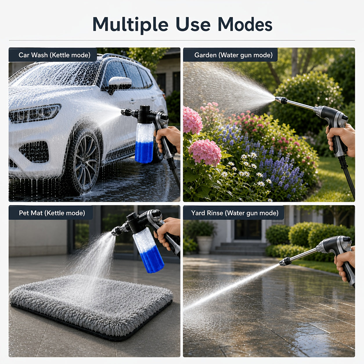 Final English Title:3pcs Long Spray Gun Set with Foam Bottle & Car Wash Towel, Multi-Function Adjustable Nozzle, Detachable Foam Bottle, Easy to Connect for Car Washing, Yard Cleaning & Garden Watering