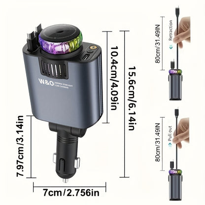 Three-In-One Multifunctional Car Charger, Perfume Machine, Starry Sky Ceiling Light, Dual 80cm/32inch Type-C+Lightning Retractable Cable, Air Freshener, Adapter For IPhone 16/15/Plus/Pro Max, For S25/24, Great Christmas Birthday Gift.
