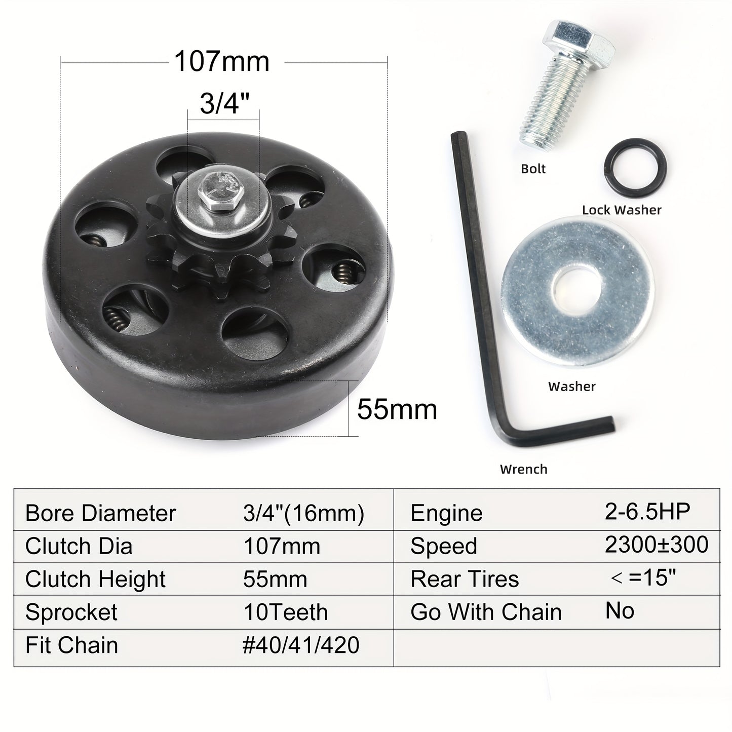LotFancy Go Kart Clutch 3/4 Bore 10T for #40 41 420 Chain, Predator 212 Centrifugal Clutch, Up to 6.5 HP, Fit for Go Kart Minibike Baja Mini Bike MB165 MB200