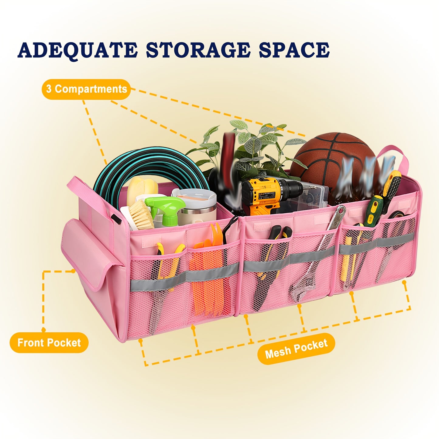 Trunk Organizer For SUV, Large Trunk Organizer For Car, Collapsible Multi-Compartment Car Trunk Organizer, Sturdy Cargo Trunk Storage Organizer, Non Slip Bottom