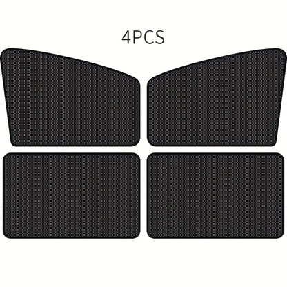 4pcs Magnetic Car Sunshade Curtains - Black Mesh Design for UV Protection, Heat Insulation, And Easy Installation On Windshield Or Window