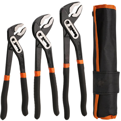 [Christmas Gifts] 3/1pc Adjustable Pliers With Roll-Up Pouch,Quick-Adjust Pump Pliers Set, Chrome Vanadium Steel, Includes 7-Inch,10-Inch, And 12-Inch, Black,Christmas Gifts