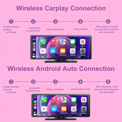Introducing The Latest 10.26-Inch Wireless Car Display, Equipped with Integrated Car Audio, a Touchscreen Interface, a 720P HD Backup Camera, a Dashcam, Wireless Connectivity, GPS Navigation