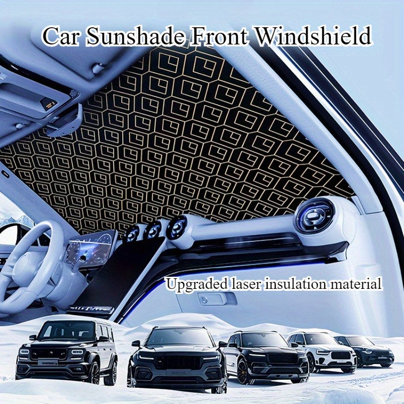Upgraded Laser Insulation Car Sunshade Thickened 5-Layer Front Windshield Heat Blocker with Diamond Pattern, Fits All Vehicles, Golden/Black Design for Stylish Sun Protection, Vehicle Heat Shield | Stylish Car Accessory | Premium Quality Material