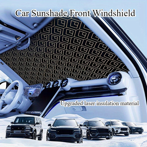 Upgraded Laser Insulation Car Sunshade Thickened 5-Layer Front Windshield Heat Blocker with Diamond Pattern, Fits All Vehicles, Golden/Black Design for Stylish Sun Protection, Vehicle Heat Shield | Stylish Car Accessory | Premium Quality Material