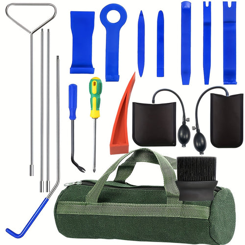 [Car Door Opener Kit] Emergency Car Door Opener Tool Kit, Universal Car Emergency Kit, Car Door-Unlocking Kit With Long Reach Grabber, Wedge Air Bag, Auto Trim Removal Tool Kit And Tool Bag Etc. Blue