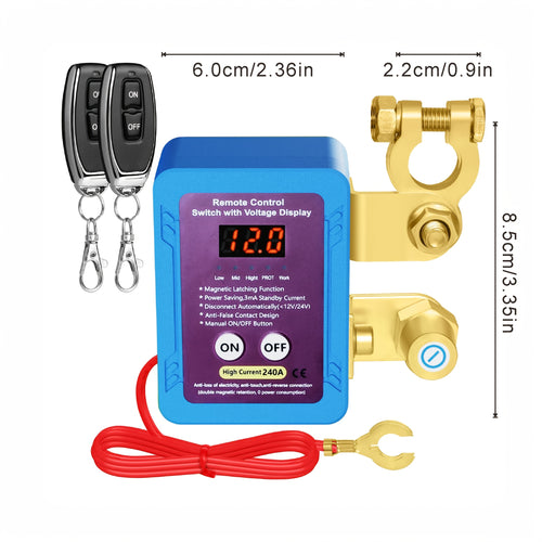 Remote Battery Disconnect Switch 12V, 240A, with LED Voltage Display, Upgrade Smart Voltage Car Kill Switch Anti-Theft, Prevent Battery Drain, Remote Battery Kill Switch for Car, Truck, RV(The Main Body Has No Wireless Function)