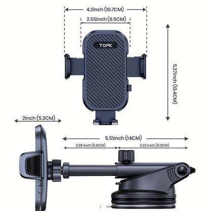 TOPK D42N Car Phone Mount, Upgraded Support Full-range Adjustment Cell Phone Holder for Dashboard Hands-Free Automobile Compatible with All Smartphones