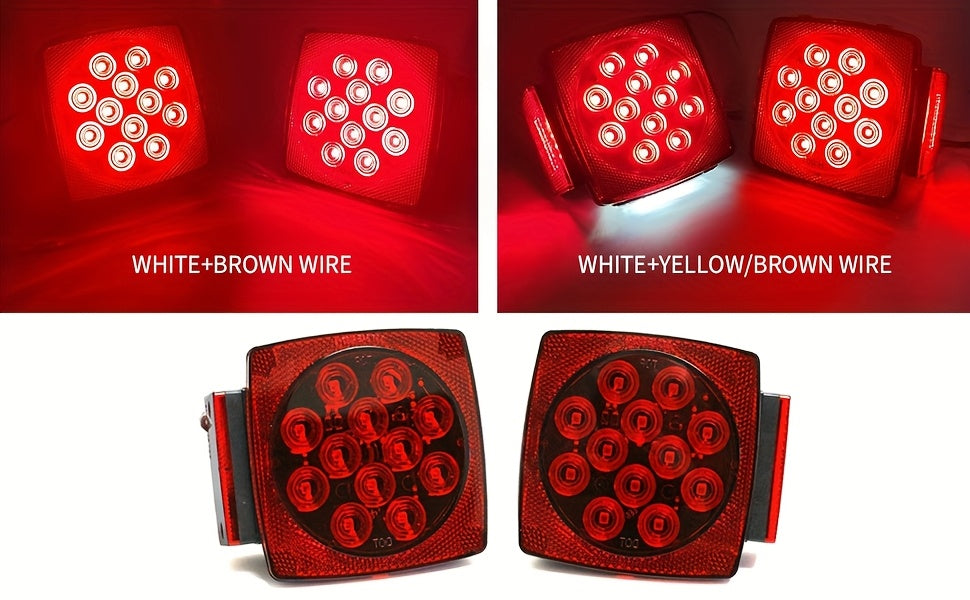 12V LED Trailer Lights, Red White 2 Square Trailer Lights & 6 Connectors Stop Tail Turn Signal Tail Lights, Utility Trailer Lights For Under 80 Inch Boat Trailer Truck Marine Camper RV