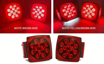 12V LED Trailer Lights, Red White 2 Square Trailer Lights & 6 Connectors Stop Tail Turn Signal Tail Lights, Utility Trailer Lights For Under 80 Inch Boat Trailer Truck Marine Camper RV