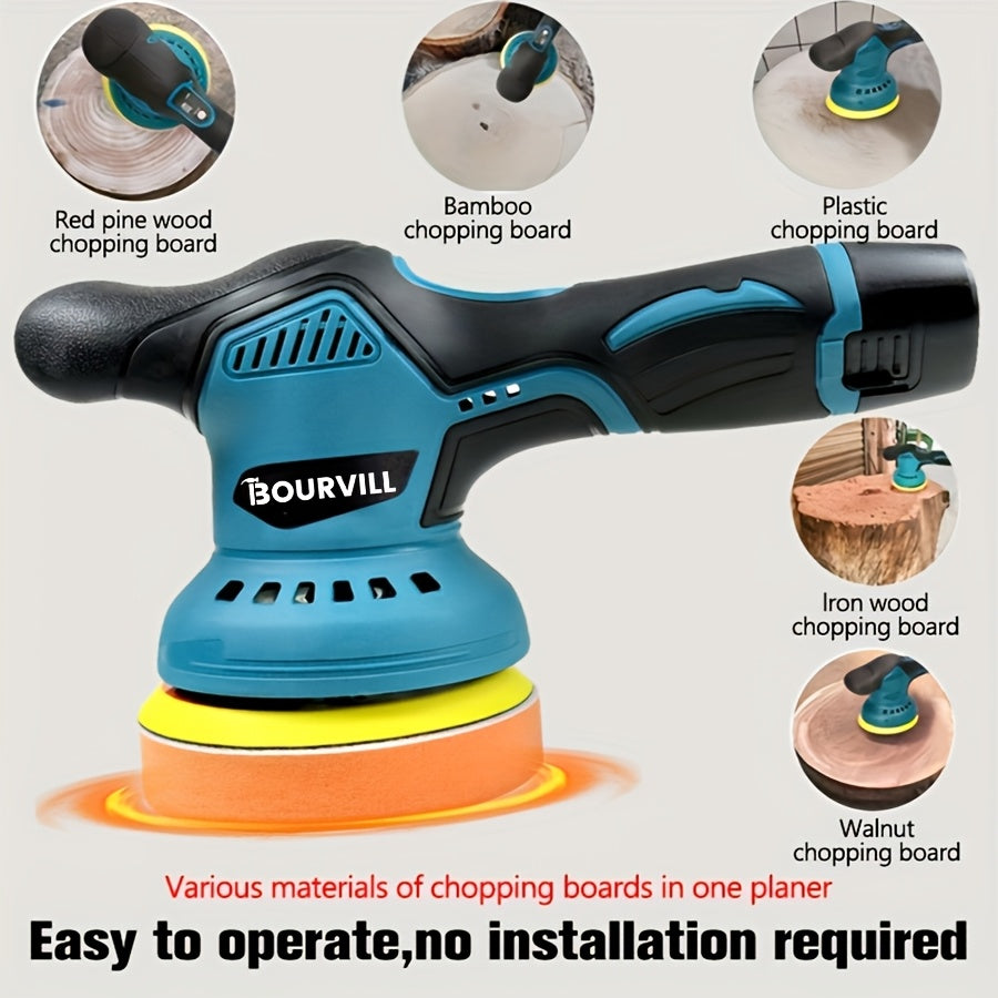 BOURVILL Cordless Car Polisher, Car Polishing Kit, with Battery, 8 Gears, up to 5000 RPM, 5-inch Grinding Screen Button, for Car Detailing/scratch Removal