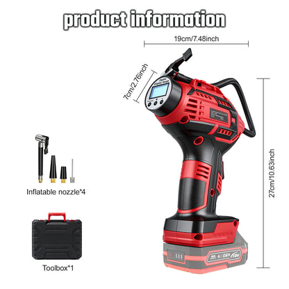 20V Portable Air Compressor, 980kPa Tire Inflator with Digital Display, Powered by NO/One/Two 1500mAh Rechargeable Battery, Includes 12V Car Adapter & Mini USB Connector, for Cars, Motorcycles, Bicycles, and Sports Balls