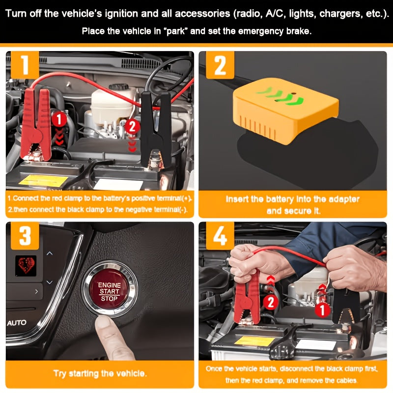 0.98Ft//6.56Ft Car Jump Starter Cable with Adapter, Suitable for Dewalt 18V/20V DCB Battery Starter, Portable Car Battery Pack, ABS Material, Battery Not Included